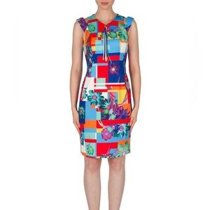 Joseph Ribkoff Multi Color Floral Cold Shoulder Stretchy Dress Size 10